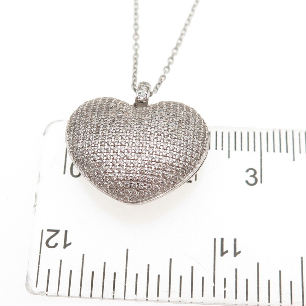 925 Sterling Silver Italy Round-Cut C Z Puffy Heart Cable Chain Necklace 16" - Picture 3 of 9
